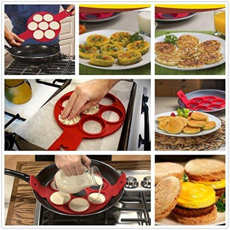 ancake Mould Non Stick Silicone Breakfast Maker Egg Ring Omelette Flip Tool