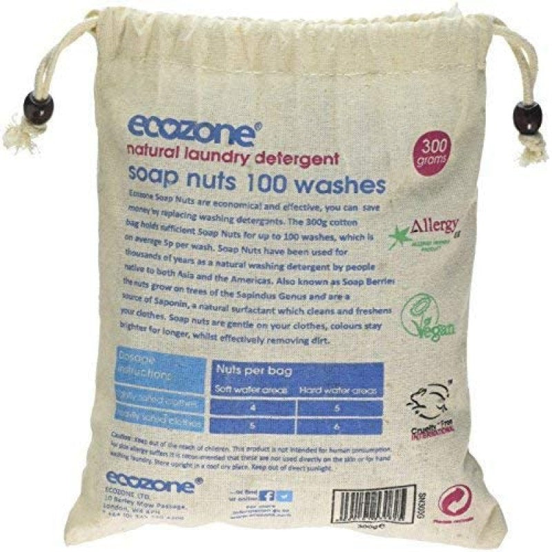 Ecozone Soap and Indian Wash nuts replaces laundry powder and detergents, 300g bag, 100 washes