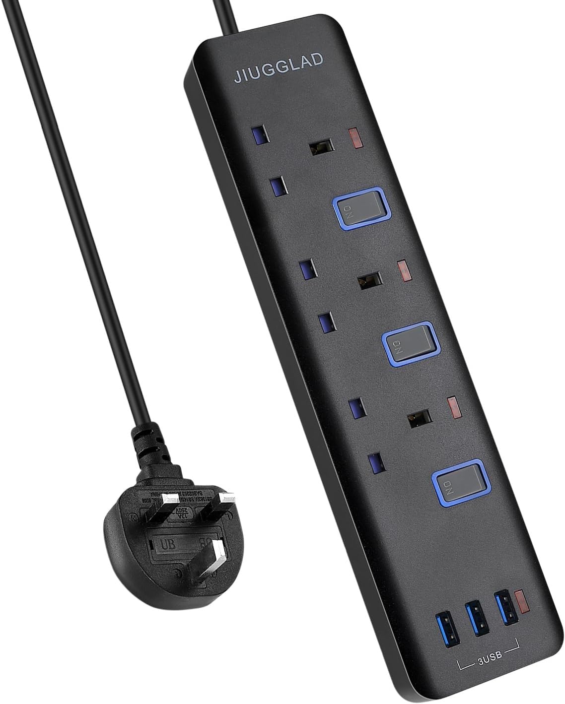 Extension Lead with USB Slots(3 USB), 1.8M Extension Cable, 3 Way Plug Extension