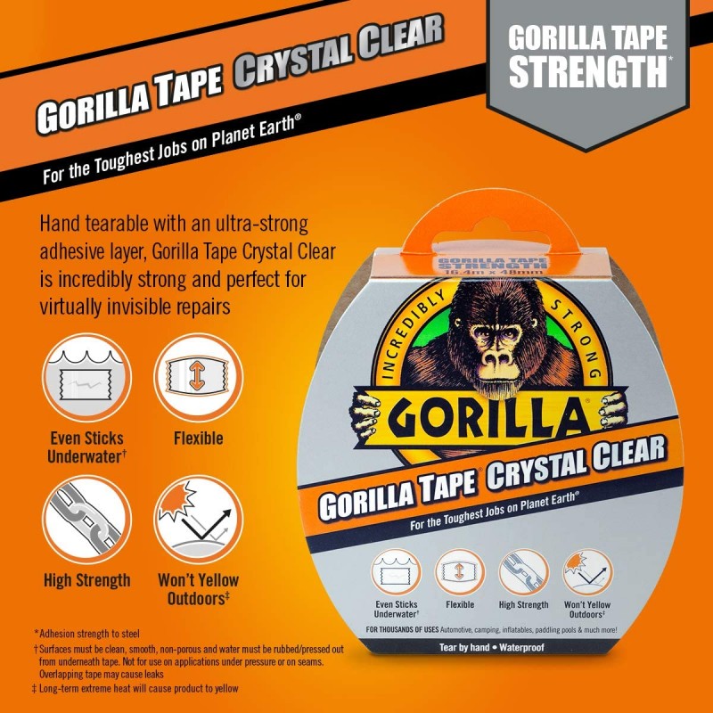 Gorilla Clear Repair Tape 8.2m x 48mm , 8.2 metres