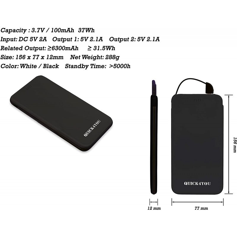 Power Bank 4000mAh, Credit Card Size Pocket,Wallet Power Bank with Built-In Micro USB & 1 port output Fast charging