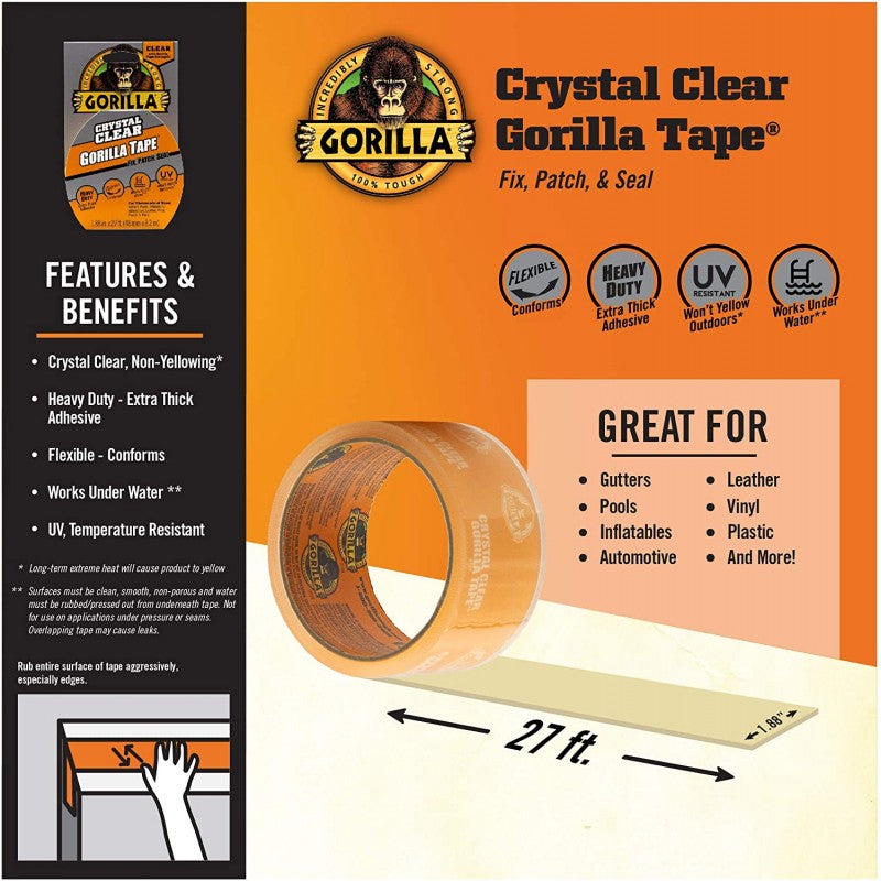 Gorilla Clear Repair Tape 8.2m x 48mm , 8.2 metres