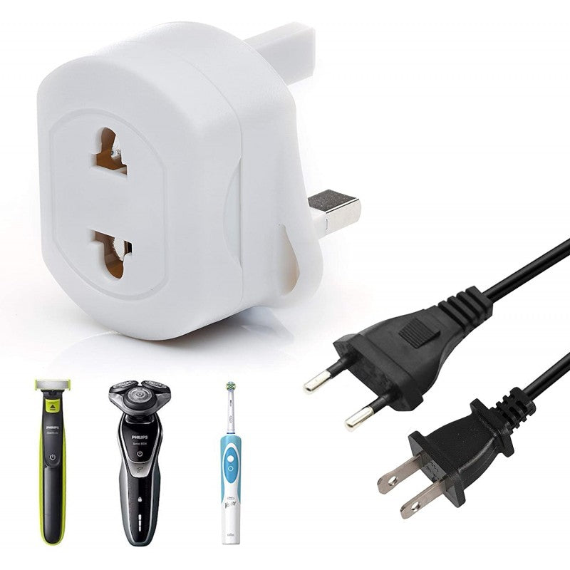 EU 2 Pin To UK 3 Pin Fused Adaptor Plug for Shaver/Toothbrush